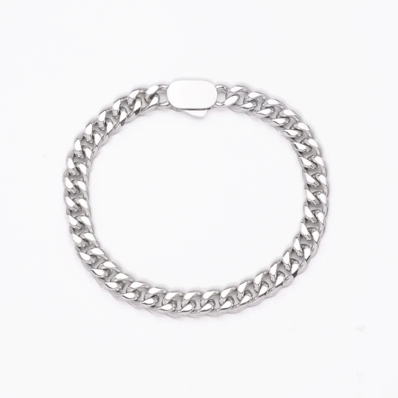 古巴圆弧手链钢色 8mm 长18cm 椭圆形古巴扣