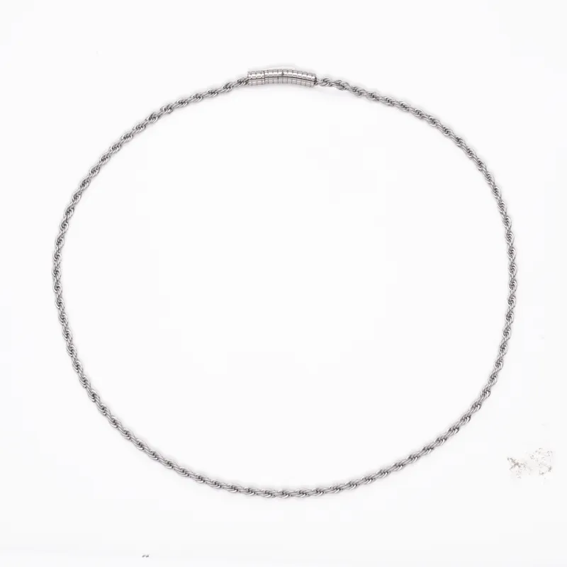 麻花项链 宽4mm 长46cm 钢色（格子纹按扣）